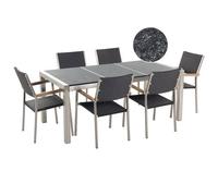 Garden Dining Set 6 Seater GROSSETO Triple Plate Basalt Flamed Black