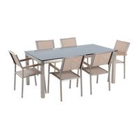 Beliani Garden Dining Set 6 Seater Grosseto Black/ Beige Tempered Glass