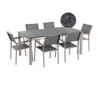 Beliani Garden Dining Set 6 Seater Grosseto Black/ Grey Granite Flamed