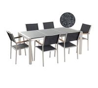 Beliani Garden Dining Set 6 Seater Grosseto Black/ Grey Granite Triple Plate Polished