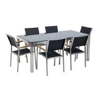 Beliani Garden Dining Set 6 Seater Grosseto Black Tempered Glass
