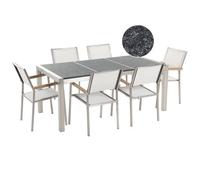 Beliani Garden Dining Set 6 Seater Grosseto Black/ White Basalt Triple Plate Flamed