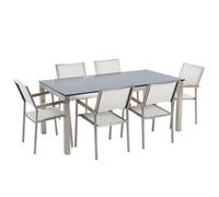 Beliani Garden Dining Set 6 Seater Grosseto Black/ White Tempered Glass