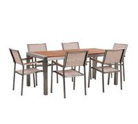 Beliani Garden Dining Set 6 Seater Grosseto Brown/ Beige Eucalyptus Wood
