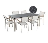 Garden Dining Set 6 Seater GROSSETO Black/ White Granite Flamed