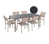 Beliani Garden Dining Set 6 Seater Grosseto Granite Polished Black/ Beige