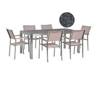 Beliani Garden Dining Set 6 Seater Grosseto Grey/ Beige Granite Polished