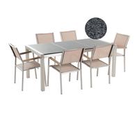 Beliani Garden Dining Set 6 Seater Grosseto Grey/ Beige Granite Triple Plate Polished