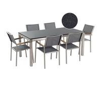 Beliani Garden Dining Set 6 Seater Grosseto Grey/ Black Granite Polished