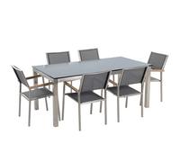 Beliani Garden Dining Set 6 Seater Grosseto Grey/ Black Tempered Glass