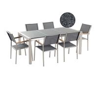 Beliani Garden Dining Set 6 Seater Grosseto Grey Granite Triple Plate Polished