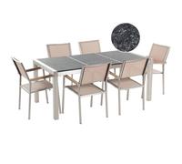 Beliani Garden Dining Set 6 Seater Grosseto Triple Plate Basalt Flamed Black/ Beige