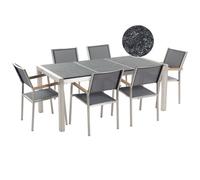 Garden Dining Set 6 Seater GROSSETO Black/ Grey Basalt Triple Plate Flamed