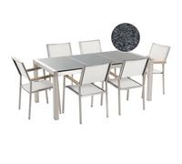 Garden Dining Set 6 Seater GROSSETO Grey/ White Granite Triple Plate Polished