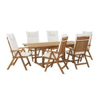 Beliani Garden Dining Set 6 Seater Java Off-White Acacia Wood With Cushions