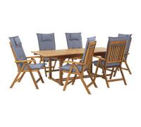 Beliani Garden Dining Set 6 Seater Java With Cushions Acacia Wood Blue