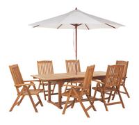 Beliani Garden Dining Set 6 Seater Java With Parasol (12 Options) Acacia Wood Light Brown, Brown