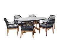 Beliani Garden Dining Set 6 Seater Oristano Black Concrete With Cushions