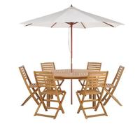 Beliani Garden Dining Set 6 Seater Tolve With Parasol (12 Options) Acacia Wood Brown