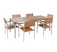 Beliani Garden Dining Set 6 Seater Viareggio Certified Teak Wood Brown, Brown