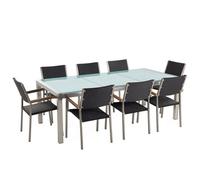 Beliani Garden Dining Set 8 Seater Grosseto Cracked Glass Transparent/ Black, Black