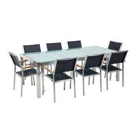 Beliani Garden Dining Set 8 Seater Grosseto Cracked Glass Transparent/ Black, Black