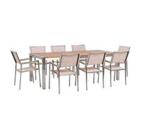 Beliani Garden Dining Set 8 Seater Grosseto Eucalyptus Wood Brown/ Beige, Cream