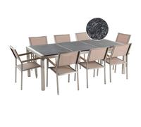 Garden Dining Set 8 Seater GROSSETO Triple Plate Granite Flamed Black/ Beige