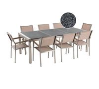 Garden Dining Set 8 Seater GROSSETO Triple Plate Granite Polished Grey/ Beige