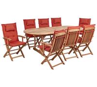 Beliani Garden Dining Set 8 Seater Maui Ii With Cushions Acacia Wood Dark Red