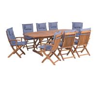 Beliani Garden Dining Set 8 Seater Maui With Cushions Acacia Wood Blue