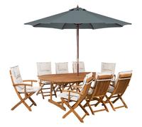 Beliani Garden Dining Set 8 Seater Maui With Parasol Acacia Wood Off-White