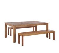 Beliani Garden Dining Set With Benches 6 Seater Monsano Eucalyptus Wood Brown