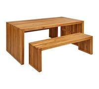 Beliani Garden Dining Set With Benches 6 Seater Sulzano Acacia Wood Brown