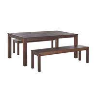 Beliani Garden Dining Set With Benches 6 Seater Tuscania Dark Brown Eucalyptus Wood