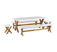 Beliani Garden Dining Set With Benches And Stools 8 Seater Olbia Concrete White