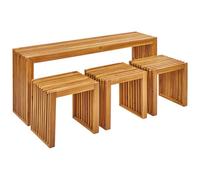 Beliani Garden Dining Set With Stools 3 Seater Bellano Acacia Wood Brown