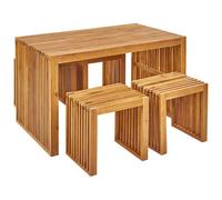 Garden Dining Set with Stools 4 Seater BELLANO Brown Acacia Wood