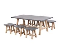 Beliani Garden Dining Set With Stools 6 Seater Tonnare Grey Concrete