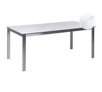 Beliani Garden Dining Table Cosoleto 180 Cm 90 Cm Marble Effect Glass White