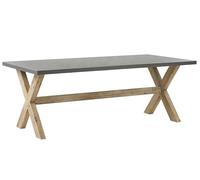 Beliani Garden Dining Table Grey Concrete Tabletop Acacia Wood Legs 200 x 100 cm Olbia