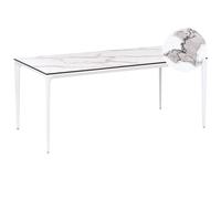 Beliani Garden Dining Table Sovareto 180 Cm 90 Cm Marble Effect White Marble