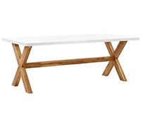 Beliani Garden Dining Table White Concrete Tabletop Acacia Wood Legs 200 x 100 cm Olbia