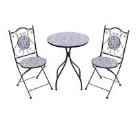 Beliani Garden Elegance Outdoor Bistro Set - Black Metal Frame, Blue Mosaic Ceramic Tabletop, Vintage Style, 3-Piece