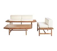 Beliani Garden Lounge Set With Table 3 Seater Giaveno Acacia Wood Off-White