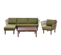 Beliani Garden Lounge Set With Table 4 Seater Cremona Acacia Wood Dark Brown/ Green Right Hand