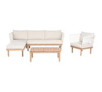 Beliani Garden Lounge Set With Table 4 Seater Cremona Acacia Wood White Right Hand