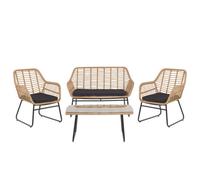 Beliani Garden Lounge Set With Table 4 Seater Minori Pe Rattan Beige, Brown