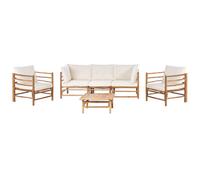 Beliani Garden Lounge Set With Table 5 Seater Cerreto Bamboo Wood Off-white, White