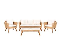 Beliani Garden Lounge Set With Table 5 Seater Vittoria Xl Off-White Pe Rattan